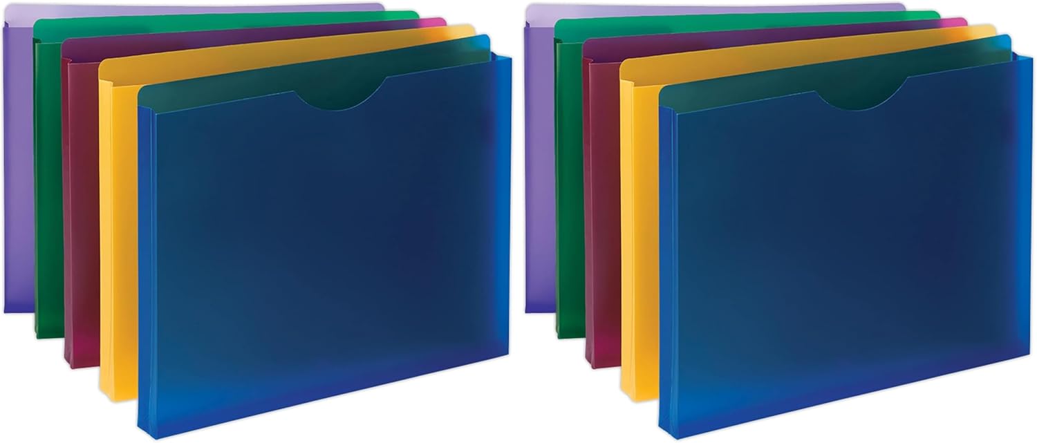Smead Poly Expanding File Jacket,Straight-Cut Tab,1” Expansion,Letter Size,Assorted Colors,10 per Pack (89610),(Pack of 2)