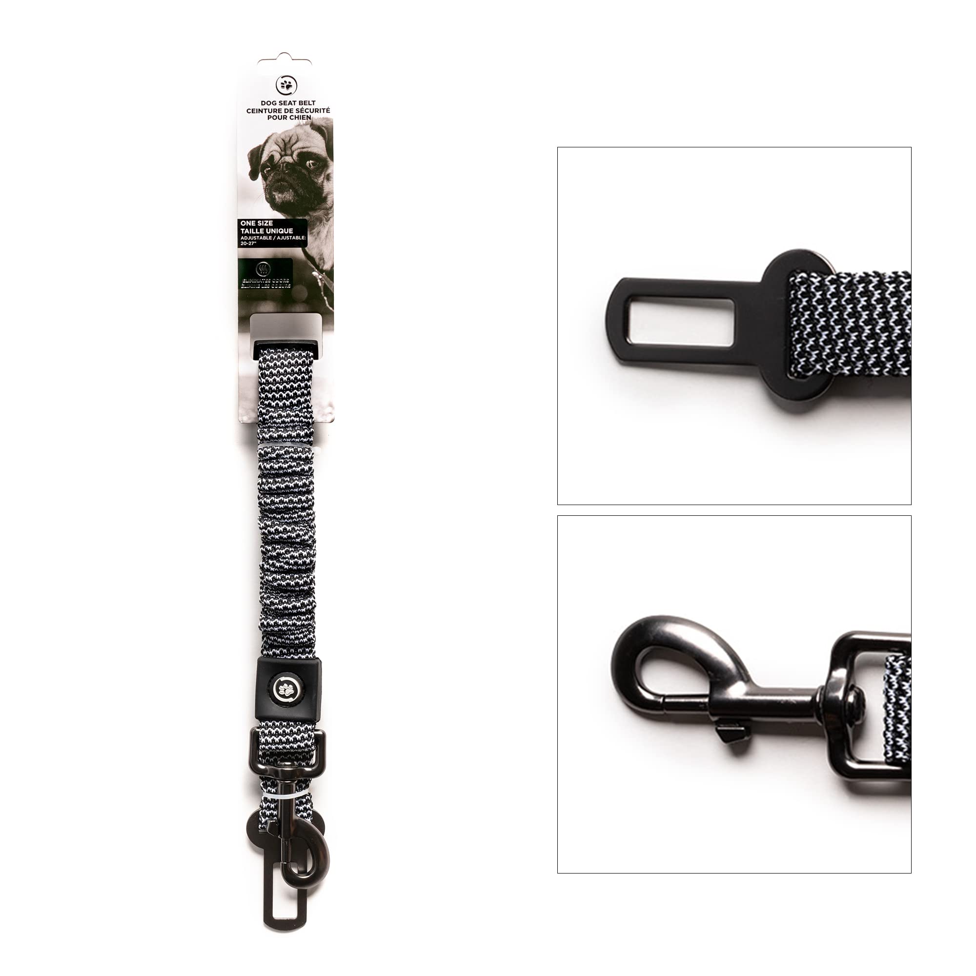 Silver Paw Adjustable Dog Car Seat Belt with Bungee Buffer | Car Travel Accessories for Small, Medium, and Large Dogs - Black