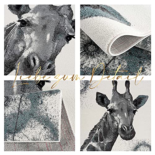 payé Vloerkleed kinderkamer - crème - 80x150cm - giraffe laagpolig tienertapijt slaapkamer woonkamer tapijt - jungle decoratie meisje jongen baby - Afbeelding 6