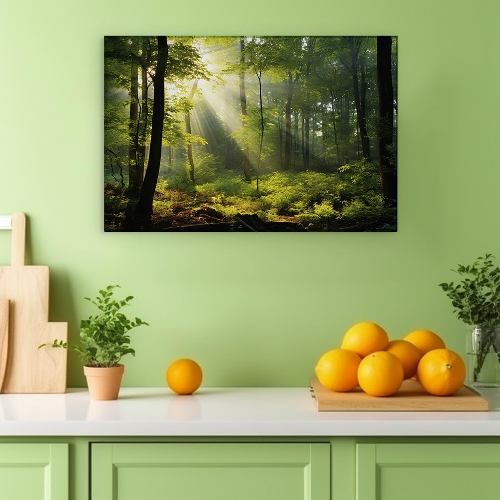 Canvas for Living room. Mystical Dawn in the Enchanted Forest: A Journey Through Mist and Greenery, 27 x 18 inch Canvas Wall Art - Ready to Hang - 69x46 cm (27x18 inch)
