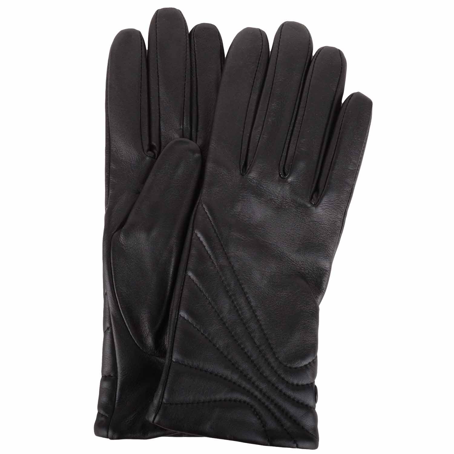 Snugrugs Women's Black Smooth Genuine Leather Glove With Stitch, Button Detail, Medium