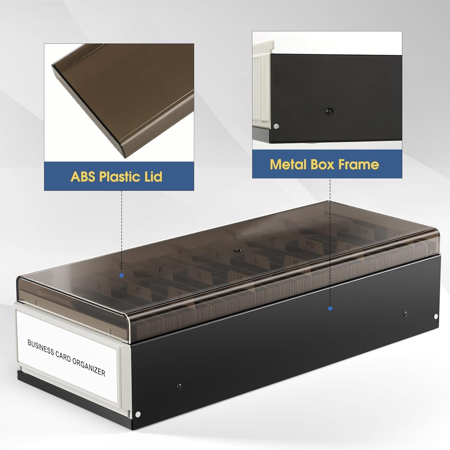Portatarjetas de Visita, Almacenamiento de hasta 800 Tarjetas Caja de Tarjetas de Visita Extensible de Metal Y Plástico con Tapa Transparente(Negro)