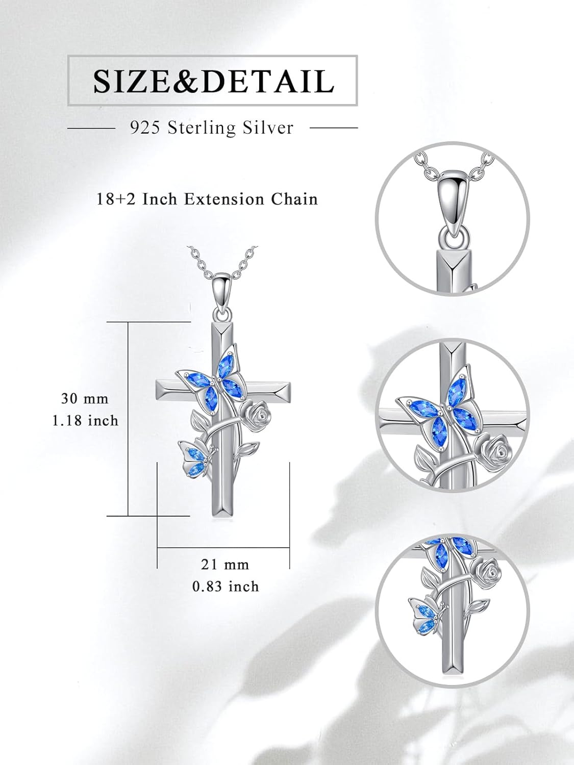 Mothers Day Gift Butterfly Cross Necklace 925 Sterling Silver Womens Butterfly Pendant Jewelry Gift for Mom Wife Grandma - Image 2