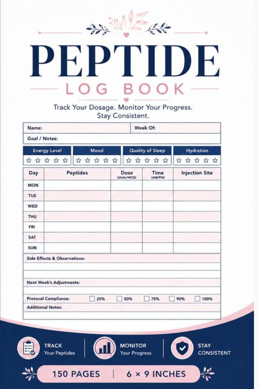 Peptide Logbook: All-in-One Daily & Weekly Peptide Tracking Organizer for Dosage Record Advanced Stacking Strategies Results Tracker Research Notes ... Performance Monitoring | peptide supplies.