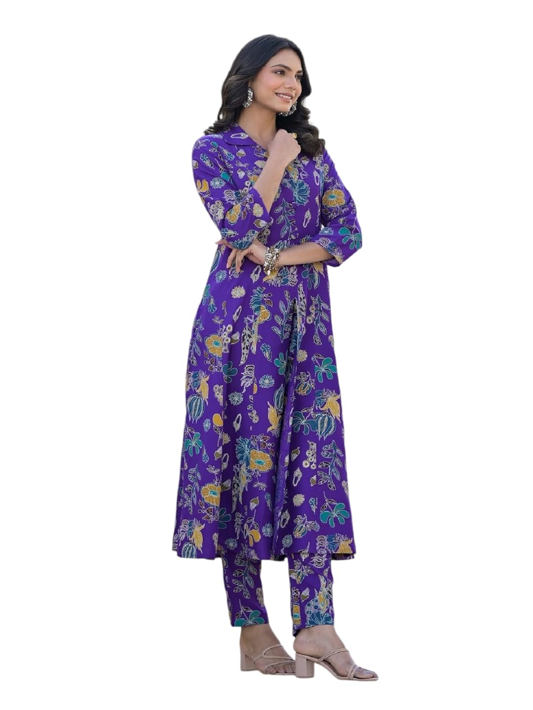 Stylum Women's Floral Printed Rayon Co-Ord Set (Csnainavoil40_Purple, L)