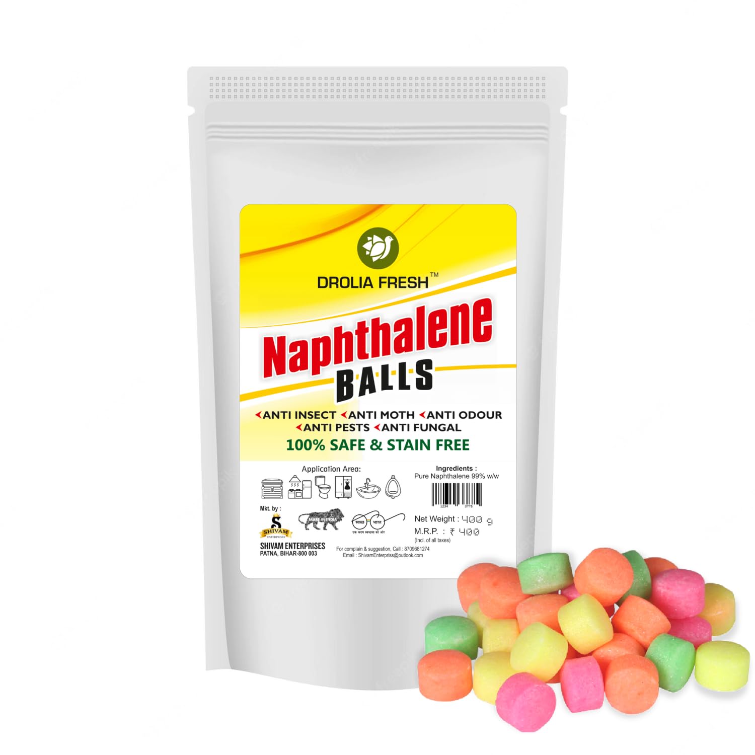DroliaFresh Naphthalene Balls for Clothes - 400G (Colourful | Large Size) Used in Bathroom, Wardrobe, Lizards, Cockroaches, Toilet, Urinals, Washbasin (B0B5YJVYSK) Amazon Price History, Amazon Price Tracker