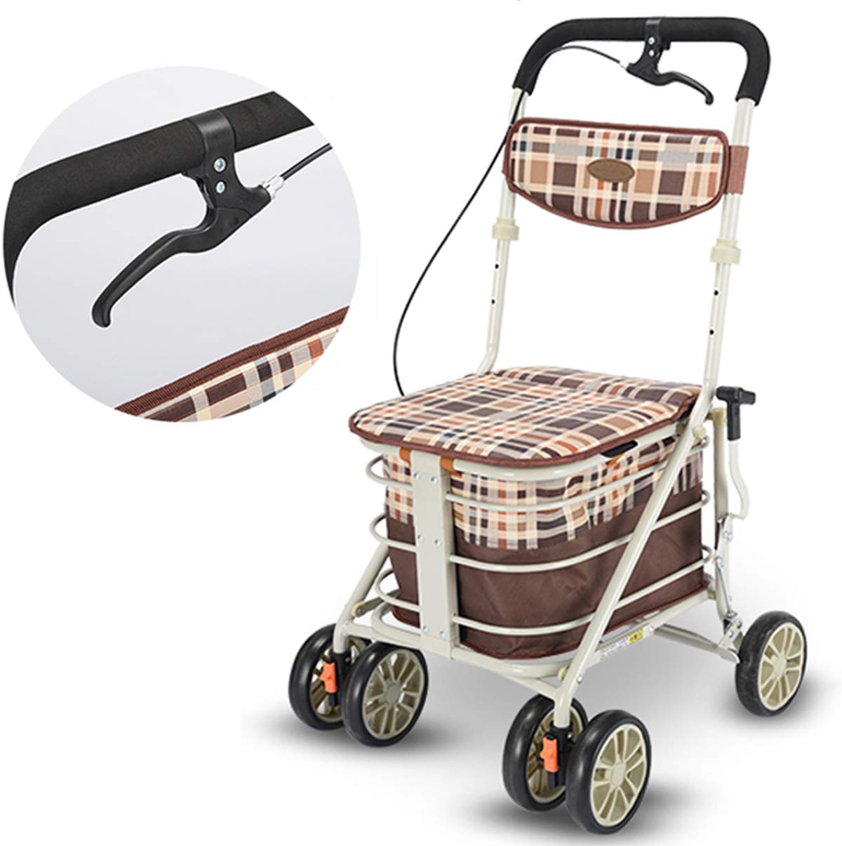 Buy Walk/Rest Folding 6 Wheel Swivel Shopping Trolley,with Seat Park Brake and Safety Brake,Seat