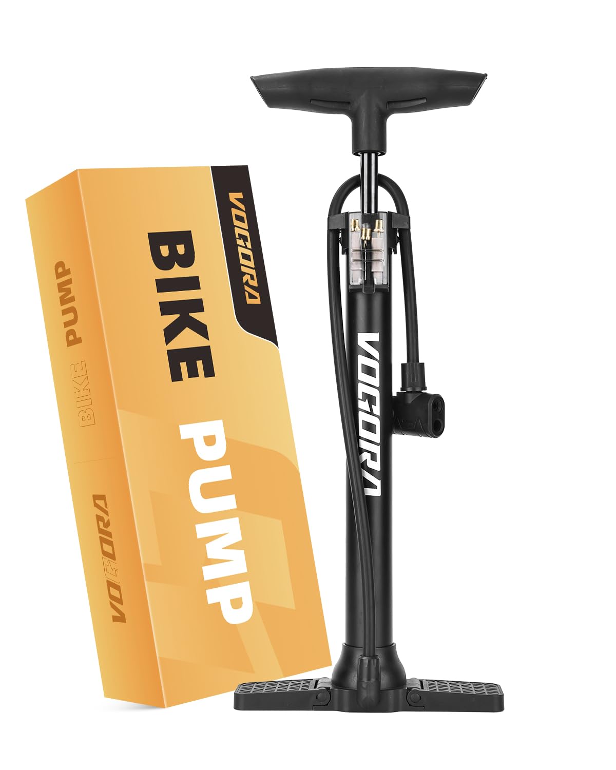 VOGORA Bike Pump for all Bikes, Bicycle Pump with Presta & Schrader Valves for all Bikes, Foot Pump for Bike Tyres, Balls & Inflatables