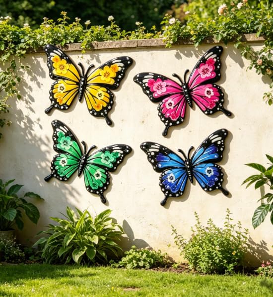 YIYA 8 peças arte de parede de borboleta de metal borboleta metálica de cor parede de borboleta borboleta de metal para jardim relva decoração de casa interior exterior esculturas de parede