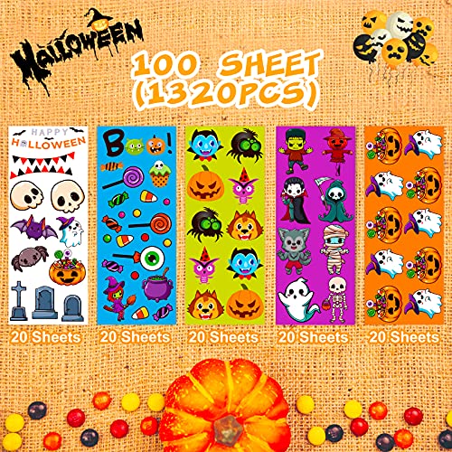 Kortes 100-Sheets Kids Halloween Stickers Over 1320Pcs For Kids And Adult, Vinyl Waterproof Halloween Pumpkin Stickers For Halloween Gifts And Kids Halloween Party Favors #TOP1