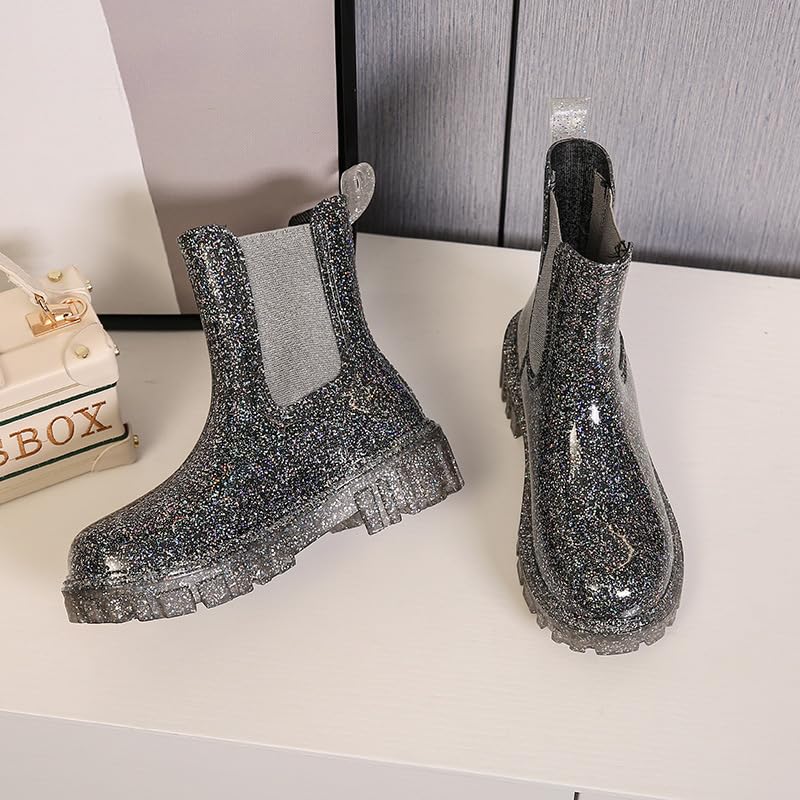 Waterproof Glitter Leather Stylish Leopard Chelsea Print Thick Sole Rain Boots for Women All Season Outdoor Wear Durable Non Slip Fashionable Footwear4