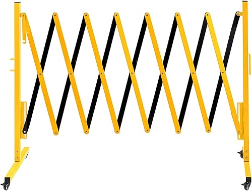 TECSPACE Barricada de metal expandible industrial, tamaño de expansión 11.5 pies, amarillo y negro, Barricada de seguridad de acero duradero con