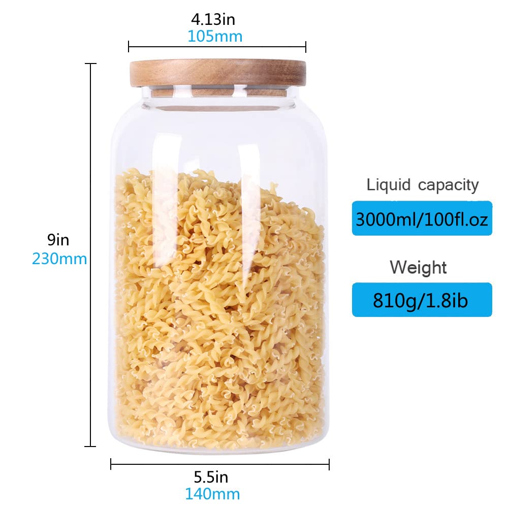 Tarros de almacenamiento de alimentos de vidrio transparente de diseño moderno Saiool, contenedores de almacenamiento de alimentos, de vidrio, 105 onzas líquidas (3000 ml) ampliadas con tapa de