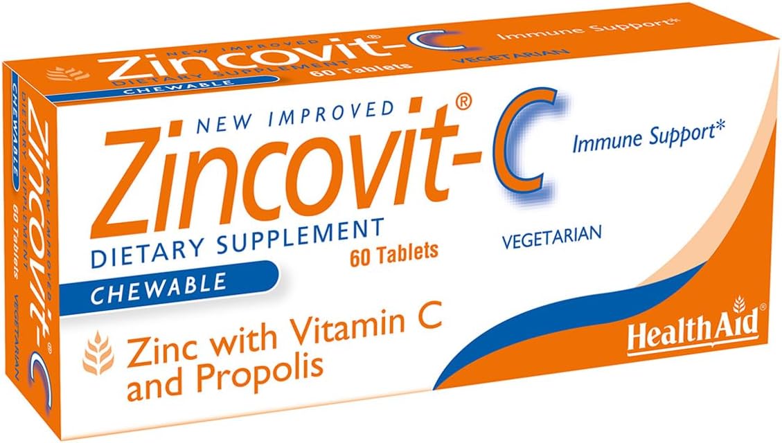 HealthAid Zincovit-C Lozenges โ Vitamin C, Zinc & Propolis โ Supports Immune Function & Antioxidant Protection โ Chewable Tablets, Orange Flavor, 60 Count, Vegetarian*