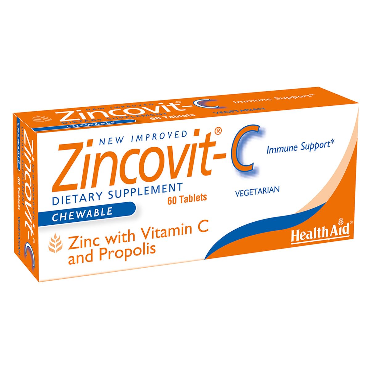HealthAid Zincovit‑C – Chewable Vitamin C, Zinc & Propolis Lozenges | 60 Vegetarian Tablets for Antioxidant & Immune Support