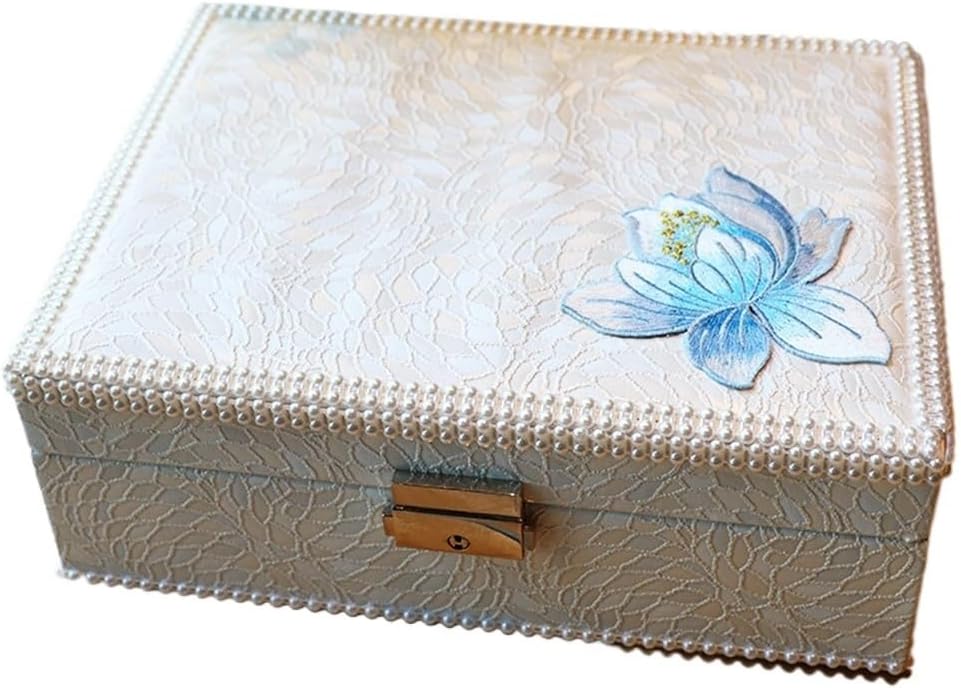 Vintage Pu Leather Jewelry Box European Wooden Lock Storage(white-Dinosaur Doodle4)