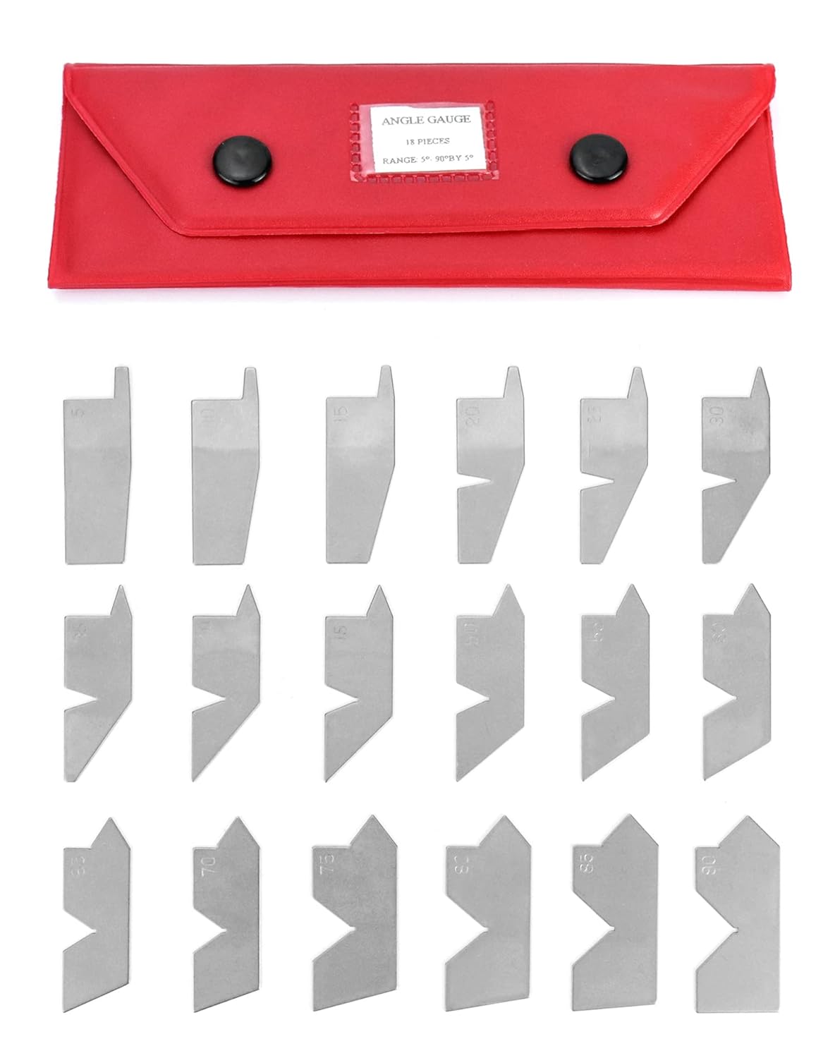 QWORK 18 Piece Angle Gauge Set, Radius Gauge Set, Accurate Inspection Stainless Steel Check Primary 1/2 Primary and Complimentary Angles with Each Gauge, Eight Measuring Surfaces Per Gauge: Industrial & Scientific