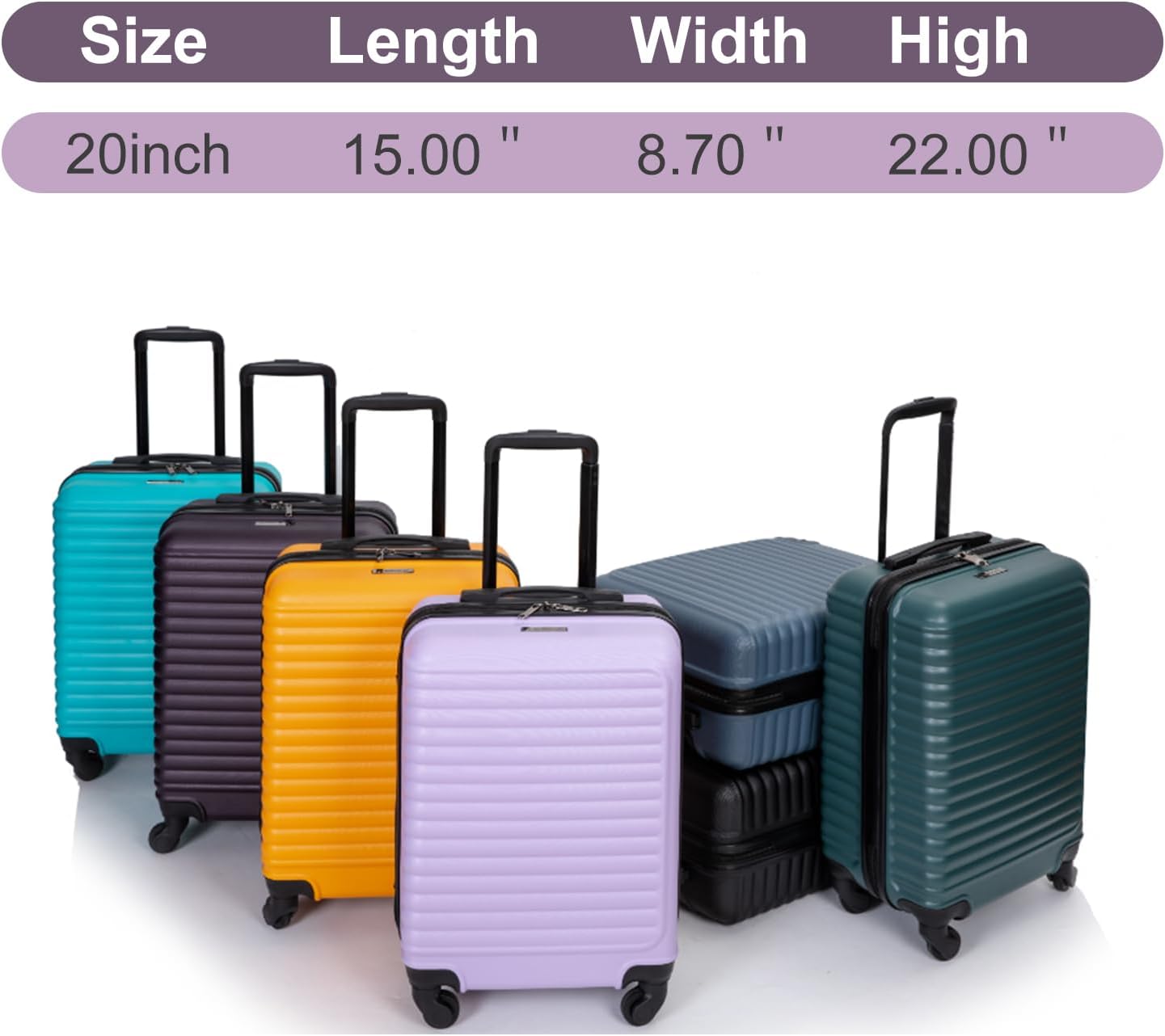 Travelhouse suitcases set 3-Piece Hardshell Luggage Set with Spinner Wheels & TSA Locks PP suitcases luggage (purple, Carry-On 20-Inch)