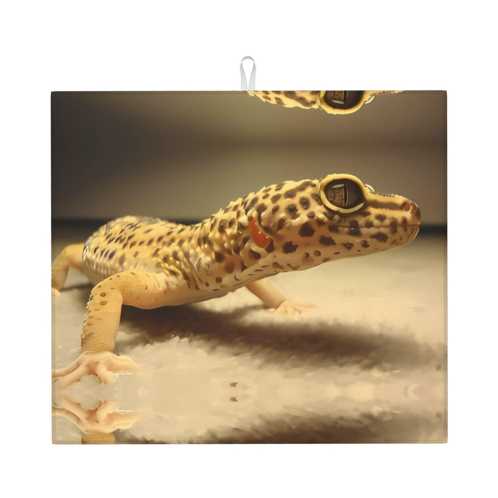 HJFCZH Sand Leopard Gecko Prints Kitchen Drying Mat – Absorbent Microfiber Throw for Dishes, Non-Slip Counter Cover, Quick-Drying Layer with Fade-Resistant Print