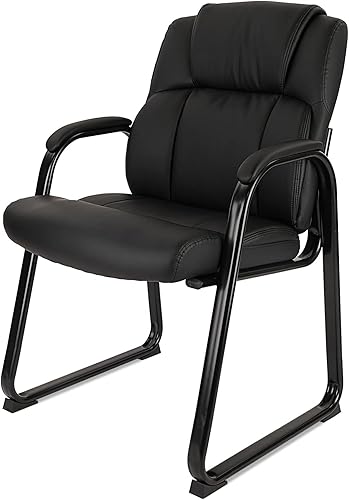 CLATINA Silla de recepción clásica de cuero suave con reposabrazos acolchados y base de trineo, silla ejecutiva para oficina, computadora,