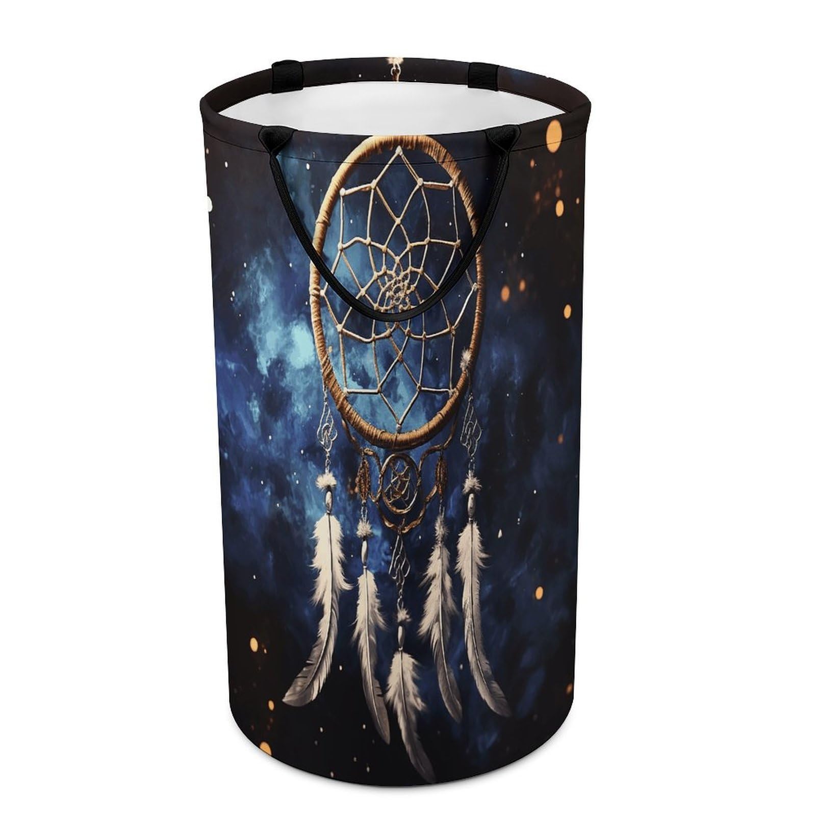 White Fantasy Dream Catcher Laundry Basket Large Foldable Laundry Hamper with Handles Freestanding Collapsible Clothes Basket Waterproof Portable Dirty Clothes Hamper for Bathroom 86L