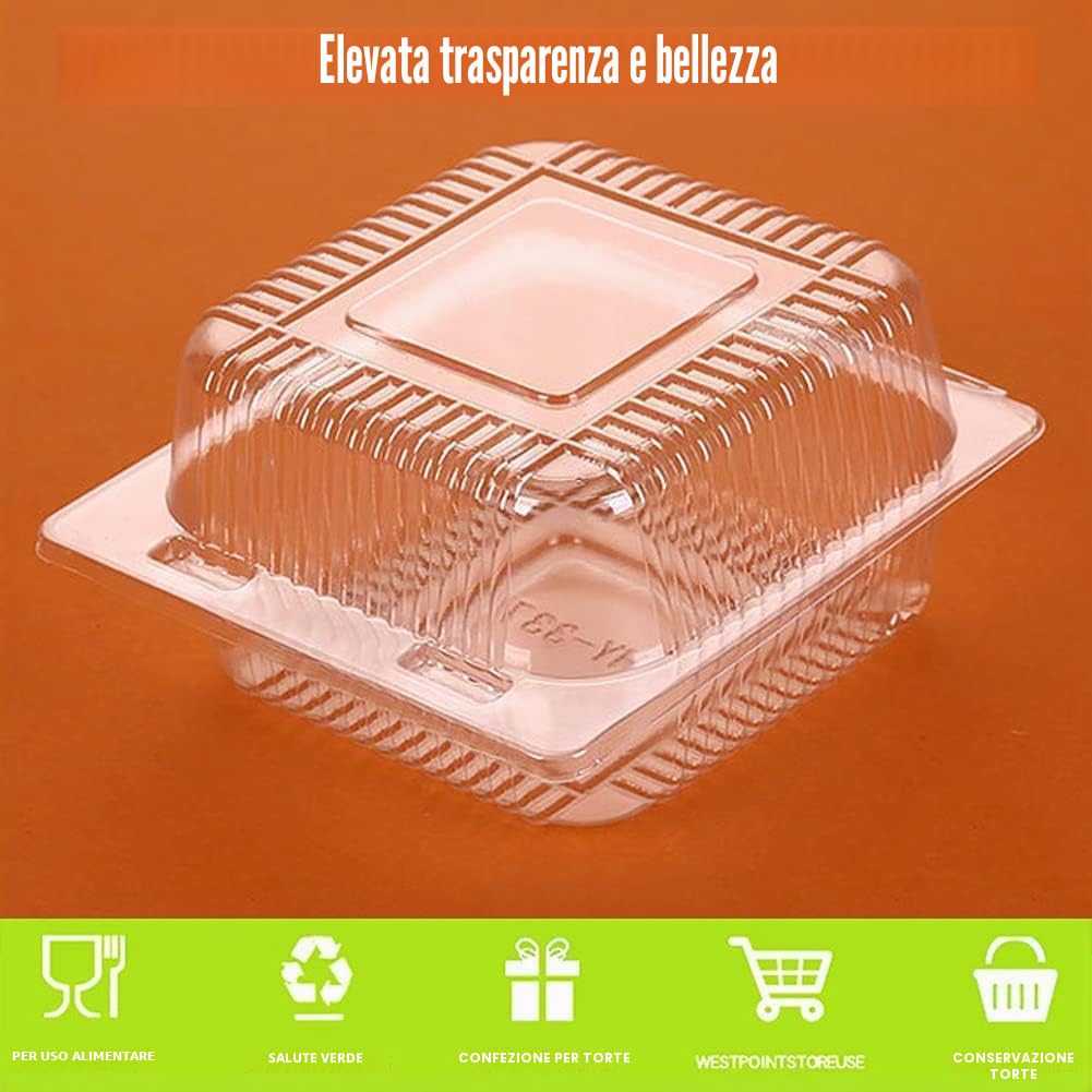 KAHEIGN 60 Pezzi Scatole per Fette Di Torta, 14cm x 10cm Scatole Singole per Cheesecake Scatole per Cupcake A Conchiglia Contenitore per Alimenti Con Cerniera In Plastica Trasparente con Coperchi
