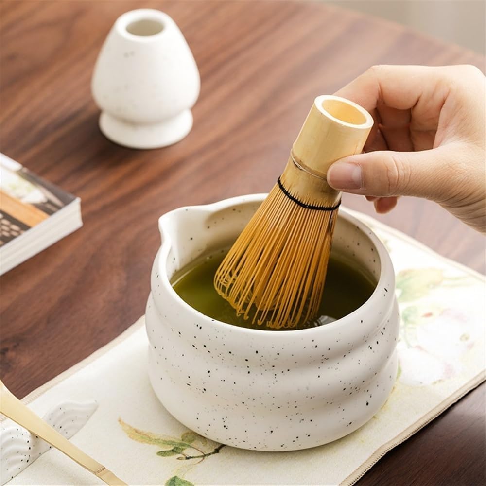 Japoński Zestaw Do Herbaty Matcha 7 Sztuk Ceramiczna Miska Matcha, Ceramiczny Uchwyt Na Trzepaczkę, Trzepaczka Do Matcha, Miarka, Przesiewacz, Pojemnik Na Matchę, Zestaw, White, 7pcs set