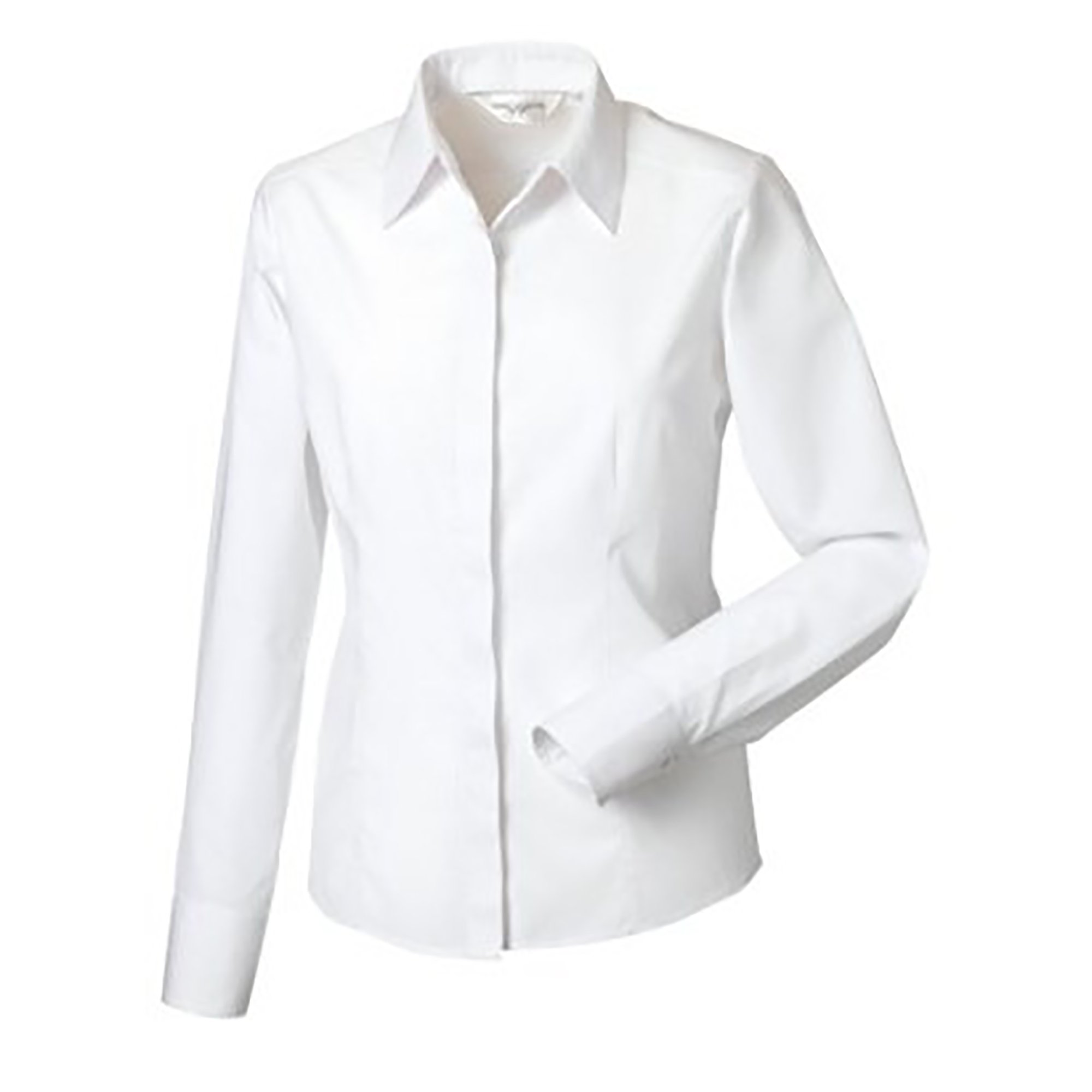 Russell Collection Ladies/Womens Long Sleeve Poly-Cotton Easy Care Fitted Poplin Shirt (XL) (White)