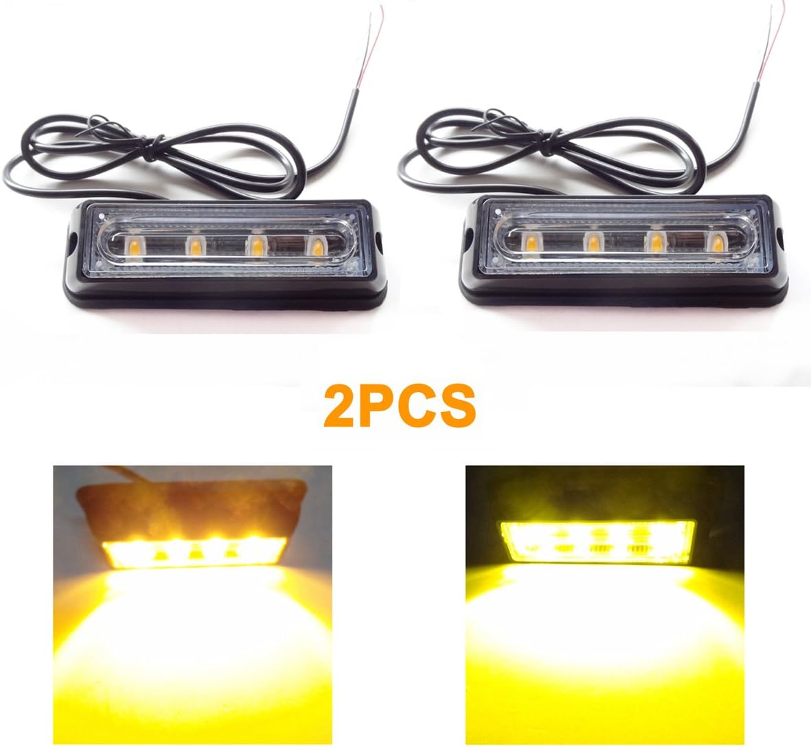 Yehard LED Strobe Lights for Trucks Cars 12-24V Universal Amber Waterproof Emergency Blinker (2pcs)