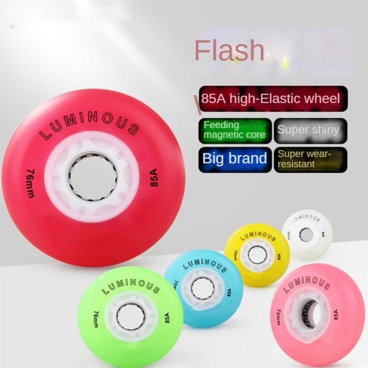 Confezione da 8 Ruote in Linea da 76 mm E 80 mm 85A con Luci Ruote di Ricambio per Pattini in Linea con Cuscinetti per Uso Esterno E Interno (Blu 80 mm)