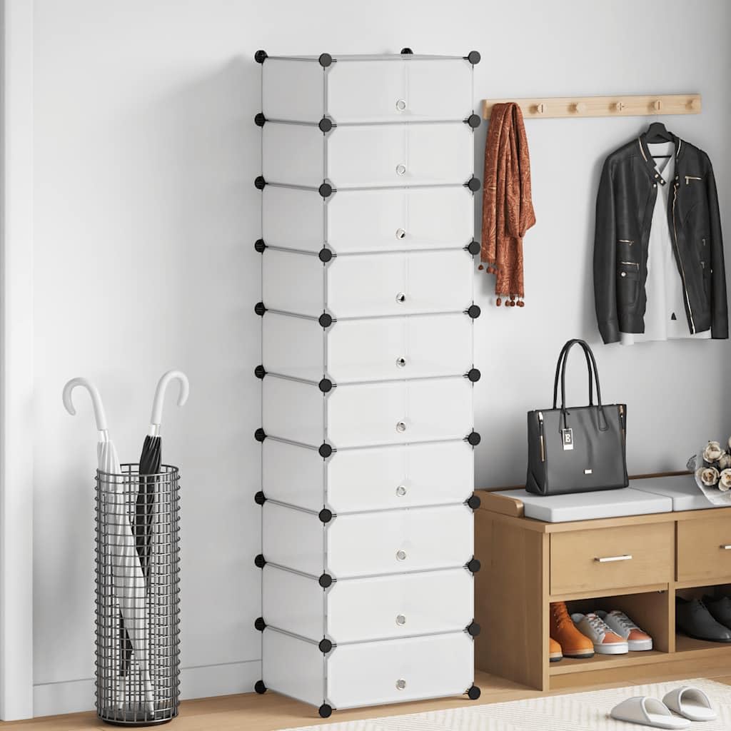 Organizer na buty 10 przegródek z drzwiami, biały, plastik