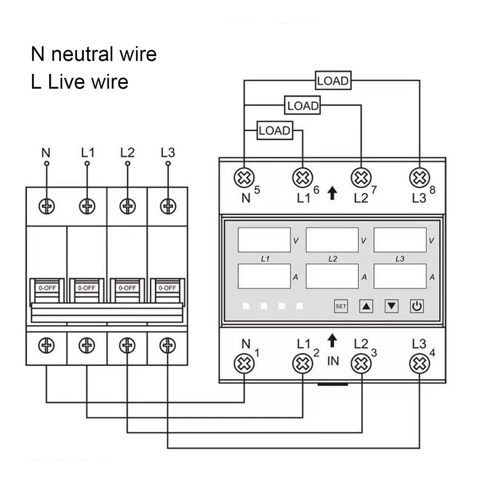 Protezione da Sottotensione Voltmetro Trifase Amperometro Relè di Protezione da Sottotensione Protezione da Sovracorrente Regolabile AC120V‑300V 63A
