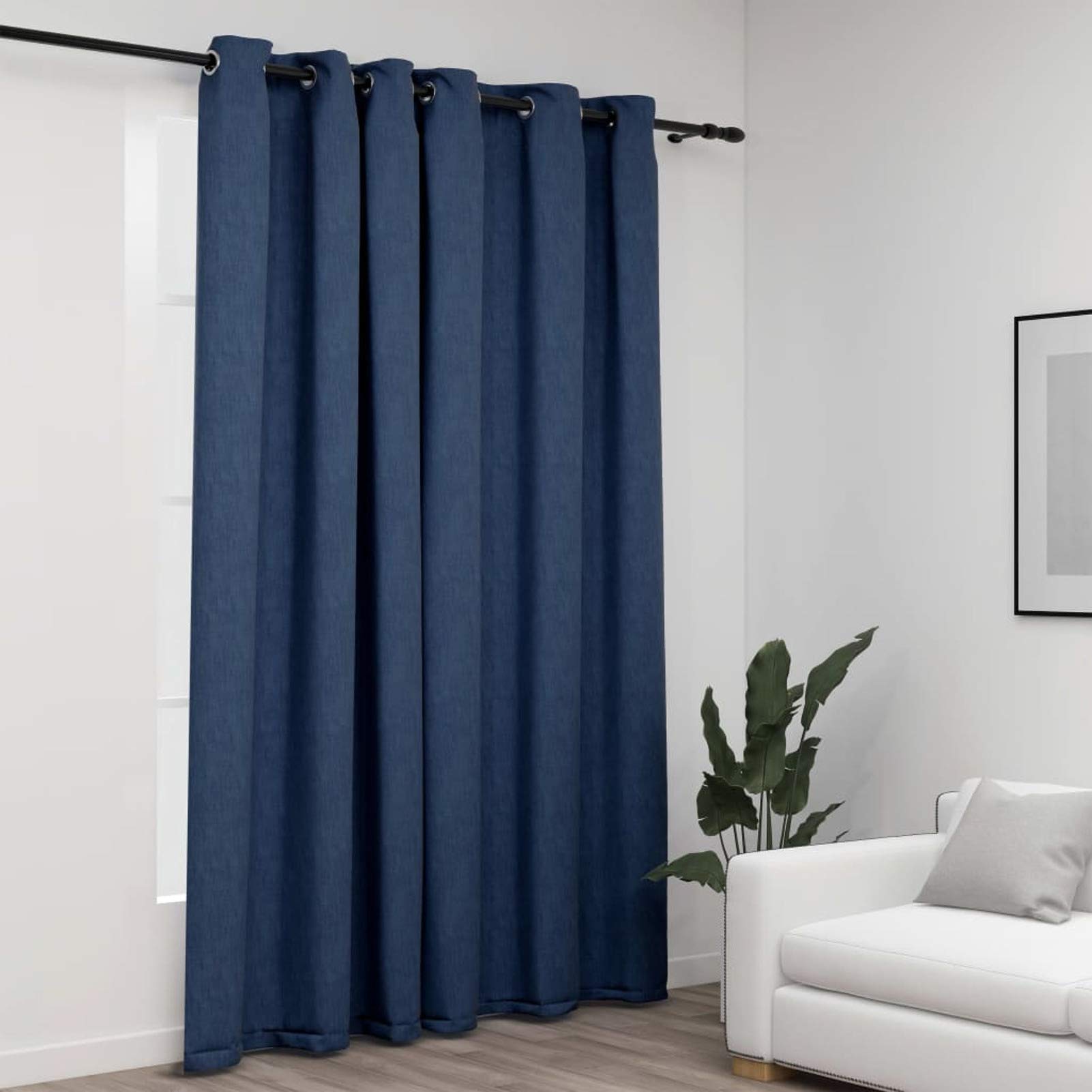 Verdunkelungsvorhänge mit Ösen Verdunkelungsvorhang Schlaufe Thermo Gardine Blickdicht Leinenoptik Blau 290x245 cm