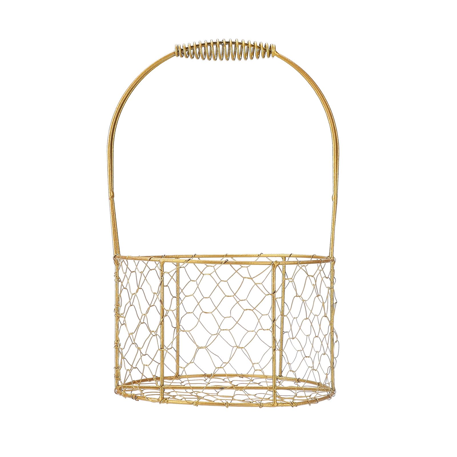 HFEHSKJ Gold Wire Storage Basket, Metal Iron Flower Girl Baskets for Weddings, Flower Girl Petal Basket with Handle, Rustic Flower Basket for Birthday Party Decoration (Round, 1PCS)