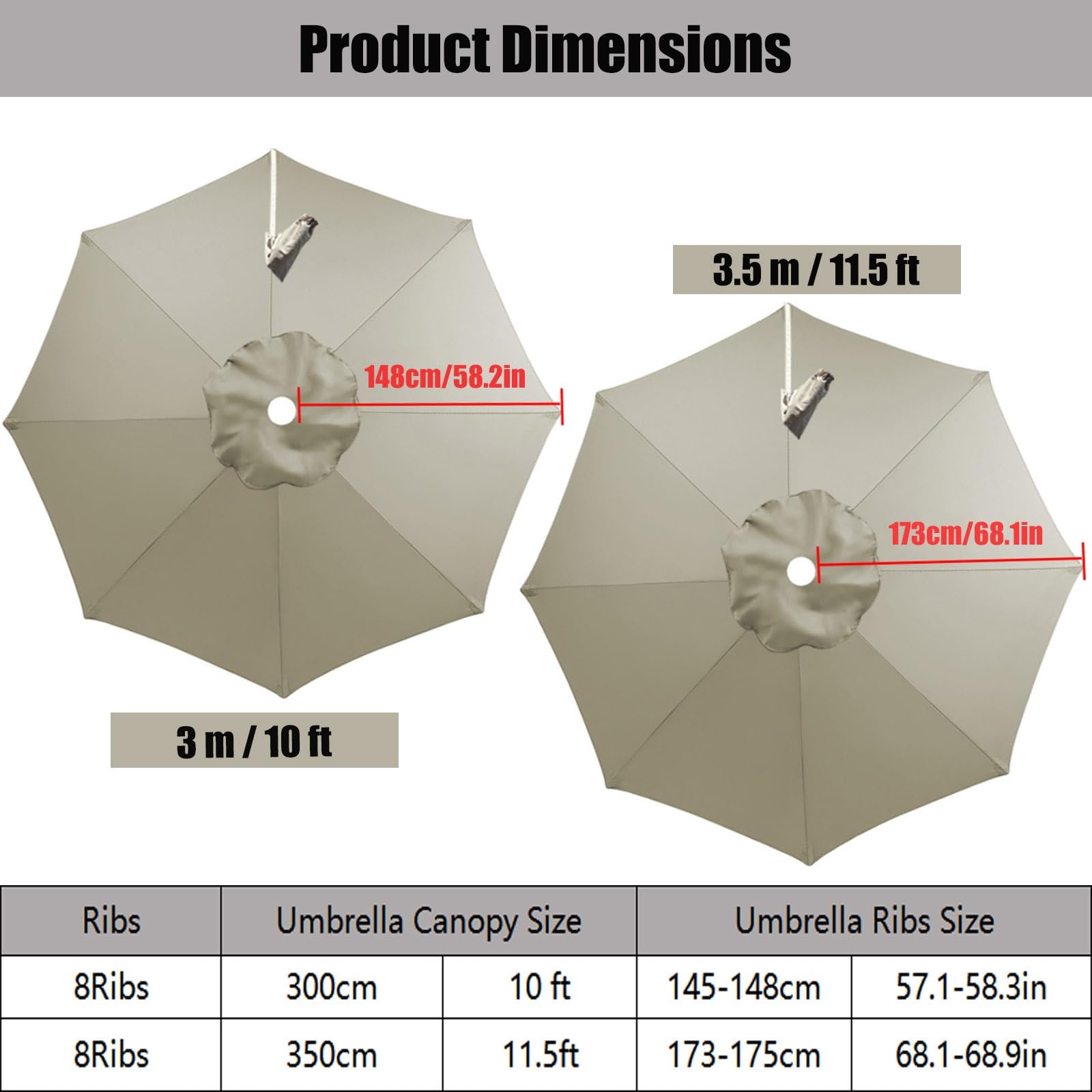 Toldo De Recambio Sombrilla 8 Brazos 3.0m 3.5m Recambio De Tela Para Sombrilla Excentrica Toldo De Repuesto Para Sombrilla Patio Impermeable Protección UV Para Jardín Playa(Beige,3m(10ft))