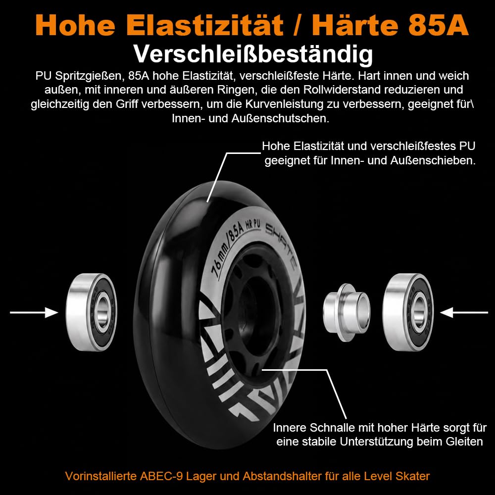 Inline Skate Rollen 80mm 76mm 72mm - 8 Stück Inline Skate Räder 85a inliner rollen mit kugellager ABEC9 | Inliner Skate Räder für K2 Hudora Gonex Apollo (B Silber, A 80MM)
