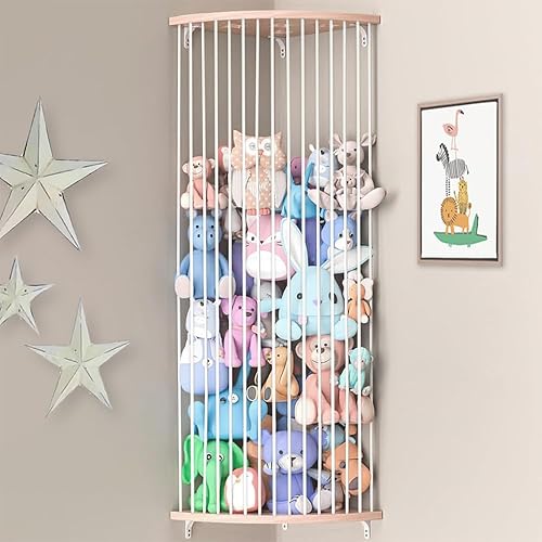 Almacenamiento de animales de peluche, almacenamiento de peluche de esquina de madera, estante organizador de juguetes para guardería, sala de
