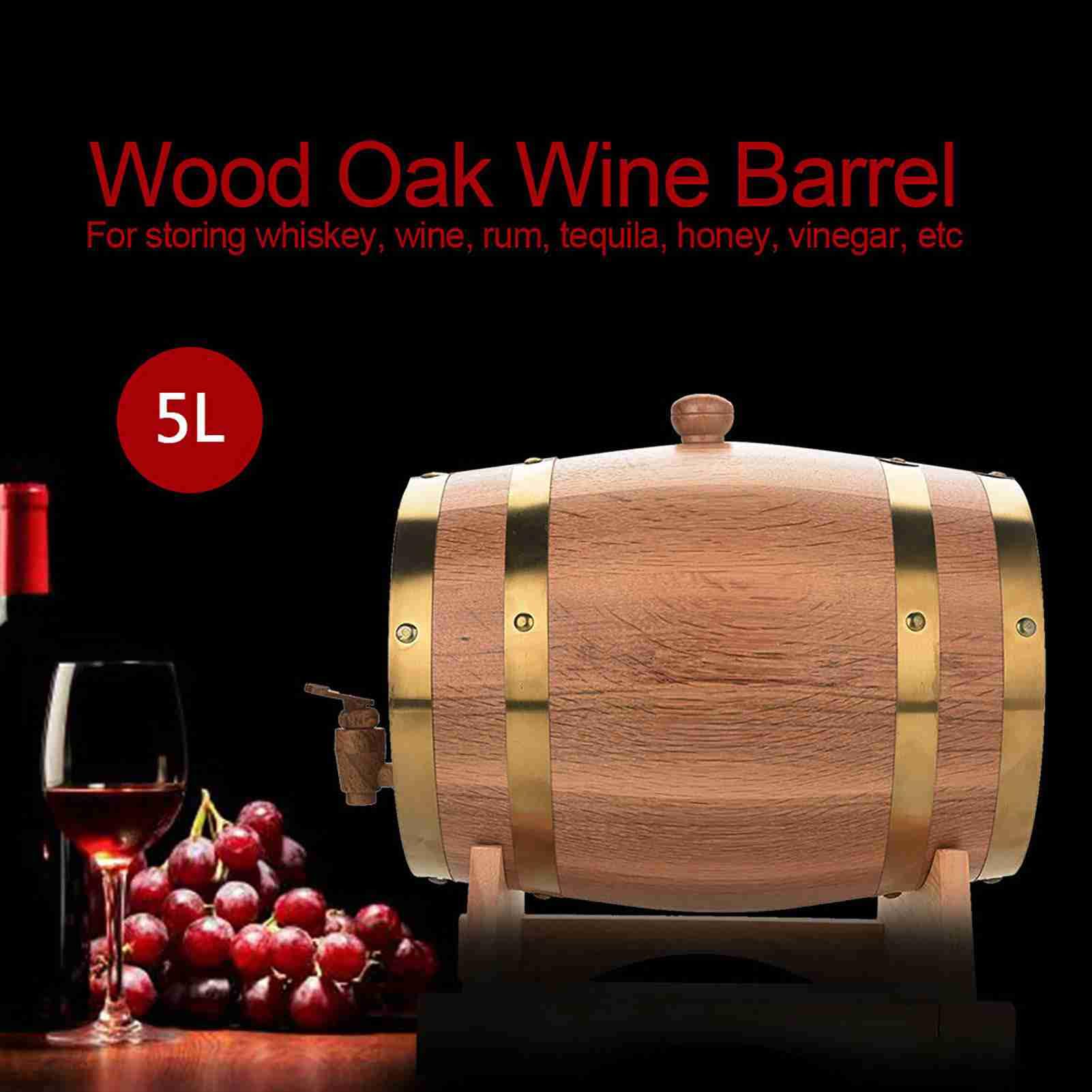 Barril de roble hecho a mano de 10 litros con soporte y grifo de plástico para guardar vino, whisky, ron, cerveza de Oporto (vinagre)