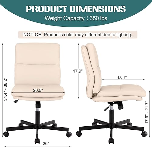 Miniatura 2 de LUCKWIND Silla de escritorio de oficina sin brazos con ruedas, silla de trabajo giratoria cruzada con espalda media, silla de tocador acolchada de