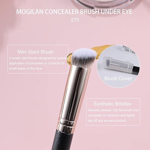Miniatura 4 de MOGILAN Juego de pinceles de base profesional para debajo de los ojos, cepillo de maquillaje de ojos con parte superior plana para mezclar crema