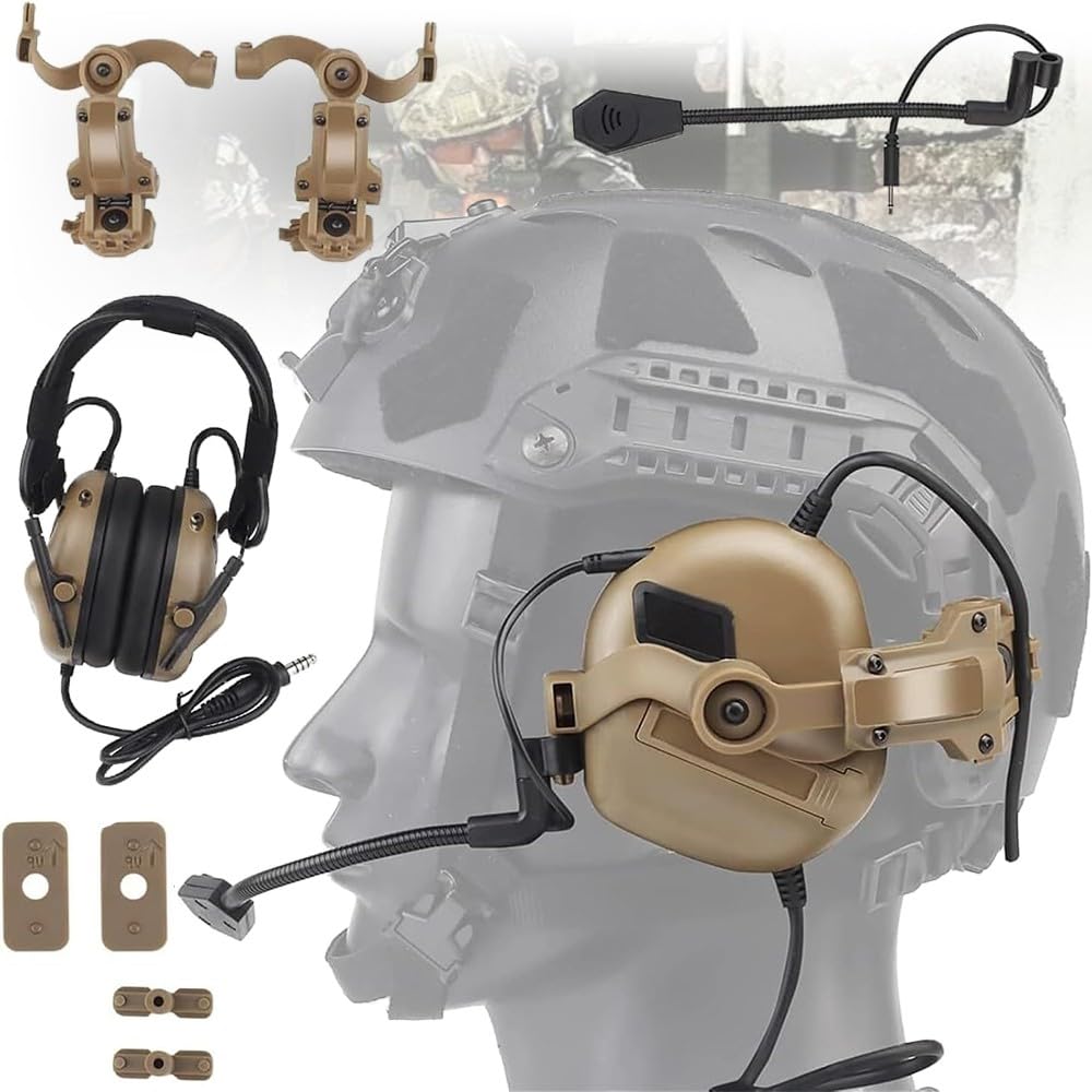 Casque Tactique avec Amplification du Son Et avec Microphone,Protection Auditive pour Chasse Airsoft Paintball Et Activités Militaires Adaptateur De Rail Inclus