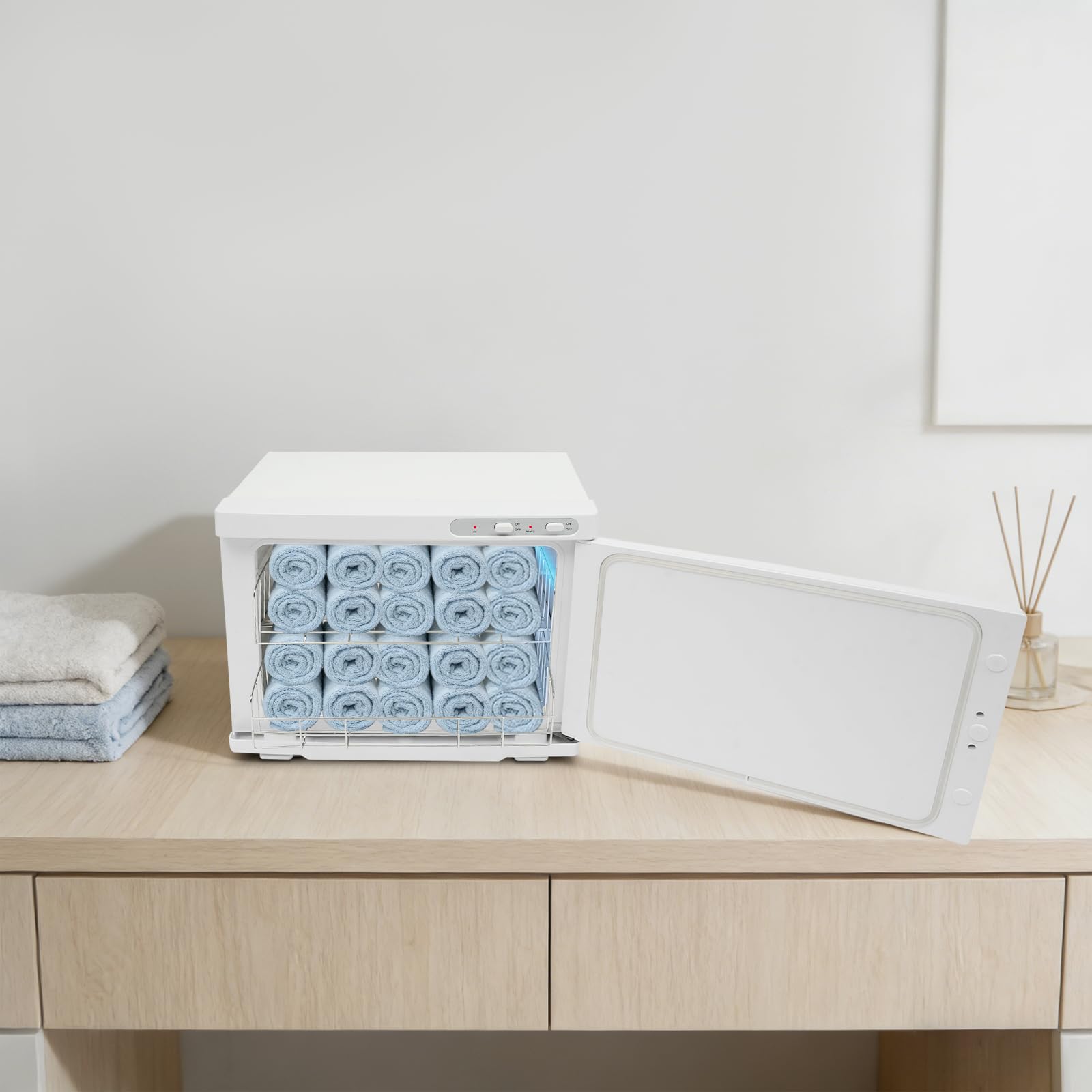 23L Handtuchwärmer Elektrisch, 200W Handtuchheizschrank Kosmetik (Weiß) | UV + Hochtemperatur, bis zu 20 Handtücher, 80℃ Desinfektionstemperatur, Handtuchschrank für Spa, Kosmetikstudio & Friseur