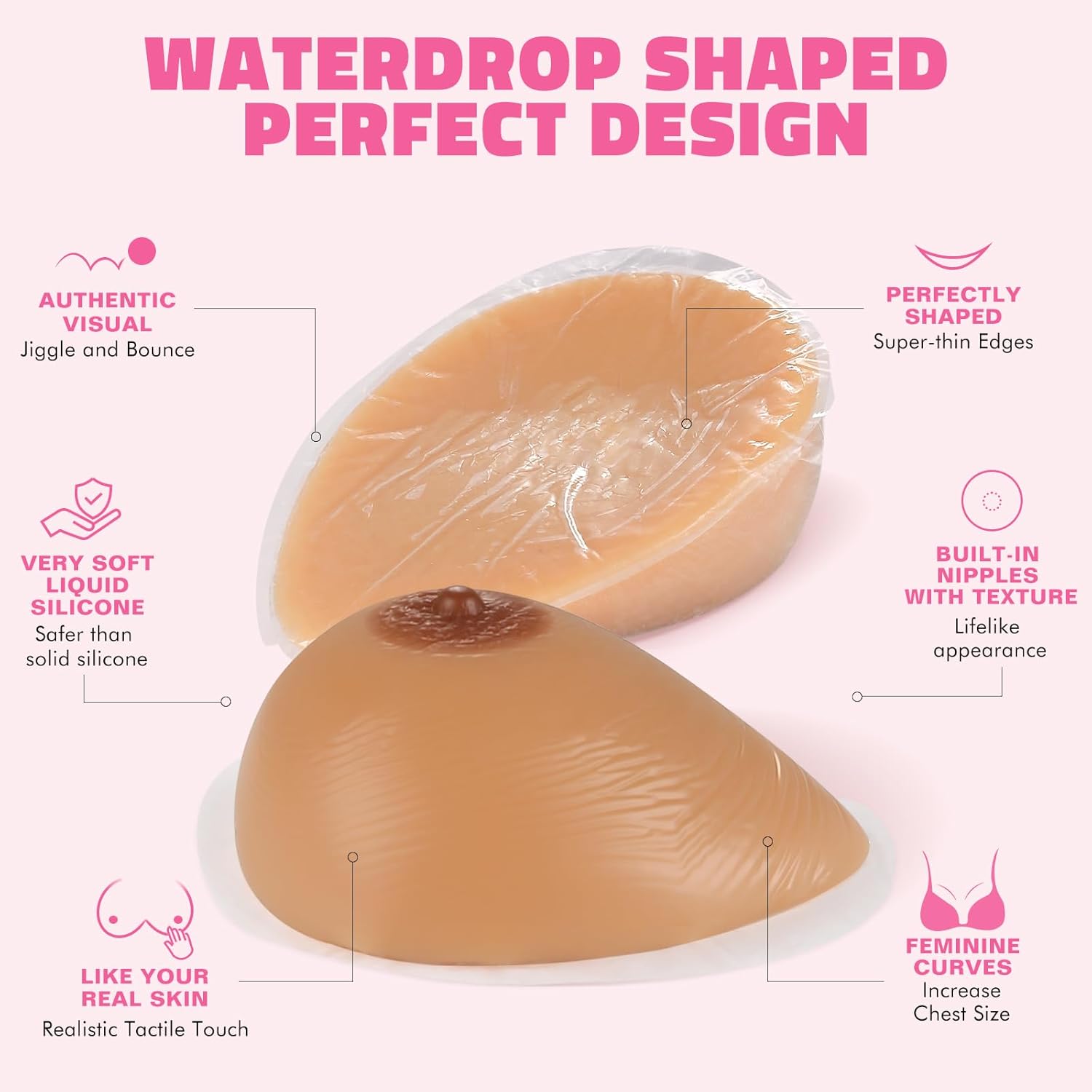 IVITA One Pair Self Adhesive Silicone Breast Forms for Mastectomy Crossdresser Prosthesis Transgender Cosplay