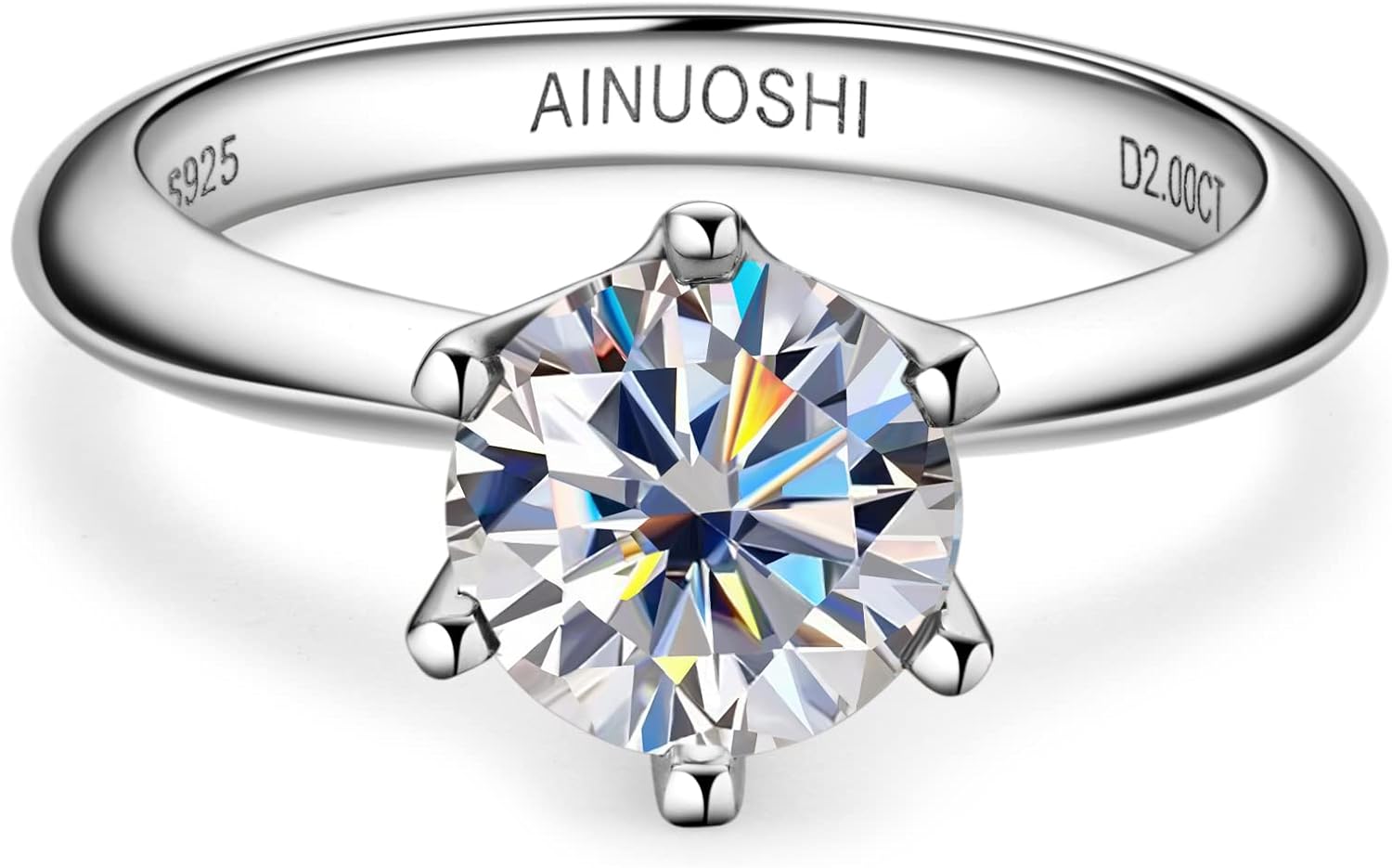 AINUOSHI 0.5/1/2/3 Carat Moissanite Rings for Women, 925 Sterling Silver Solitaire Round Cut Engagement Wedding Band D-E Color Grade Anniversary Jewelry Gift for Her