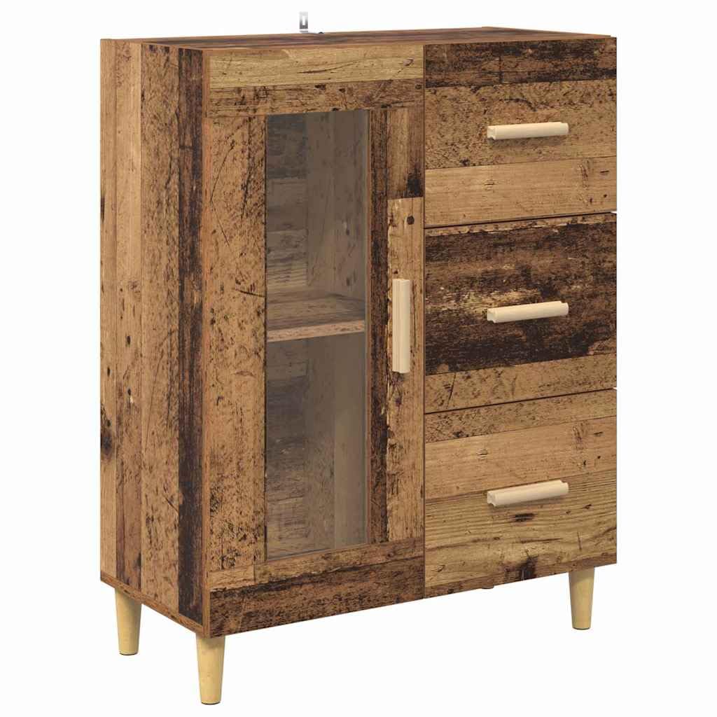 Buffet haut en bois vieilli, 69,5 x 34 x 180 cm, buffet avec tiroir et porte, étagère de rangement pour salon, salle à manger, bureau, design rustique moderne et étroit