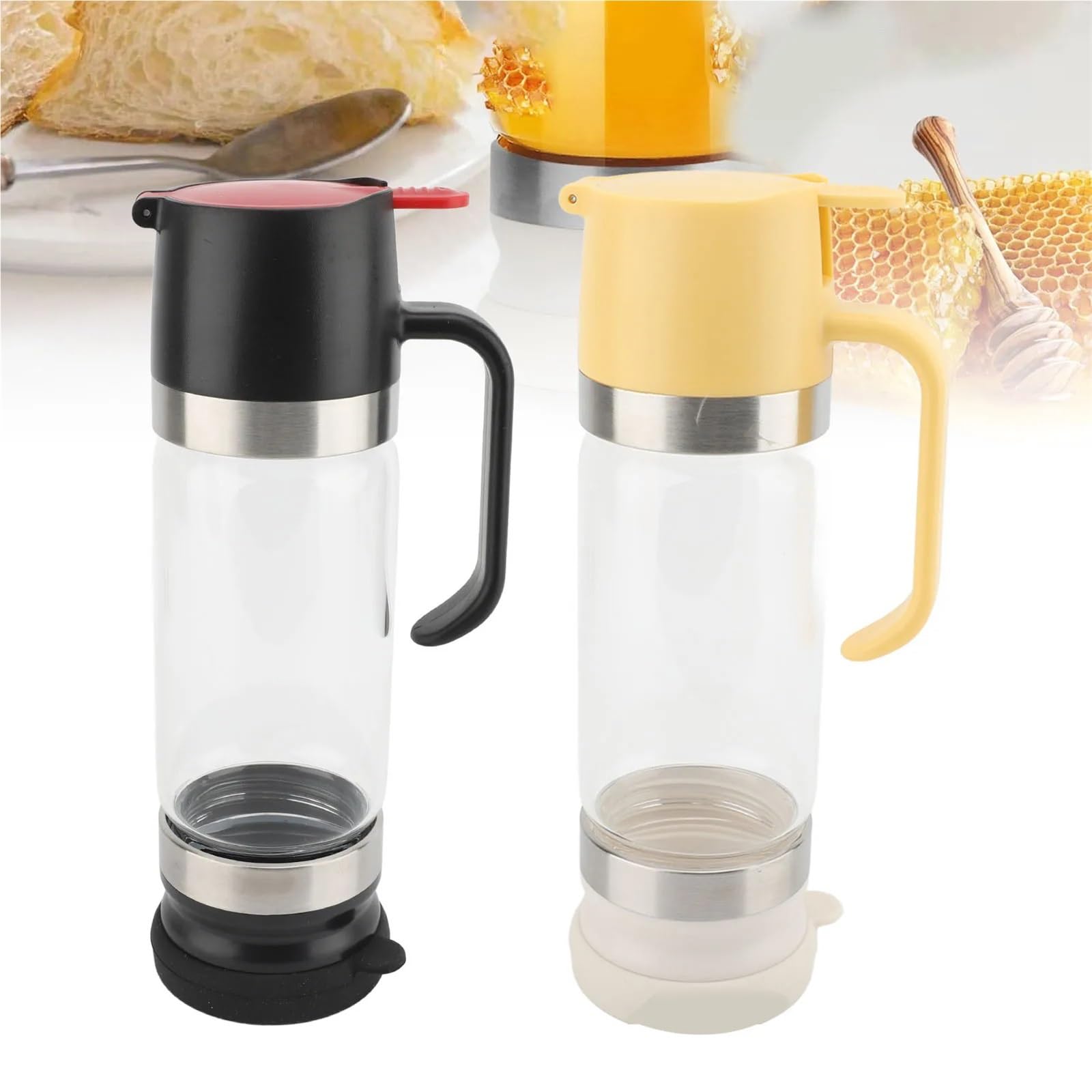 Dispensador De Miel Dispensador de miel, jarabe vidrio transparente 350ml con asa, contenedor for evitar goteos, for cafeterías, restaurantes y hogares