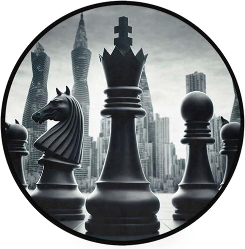 Vnurnrn Alfombra redonda (ajedrez negro), alfombra antideslizante para interiores, alfombra circular lavable para sala de estar, puerta de entrada,