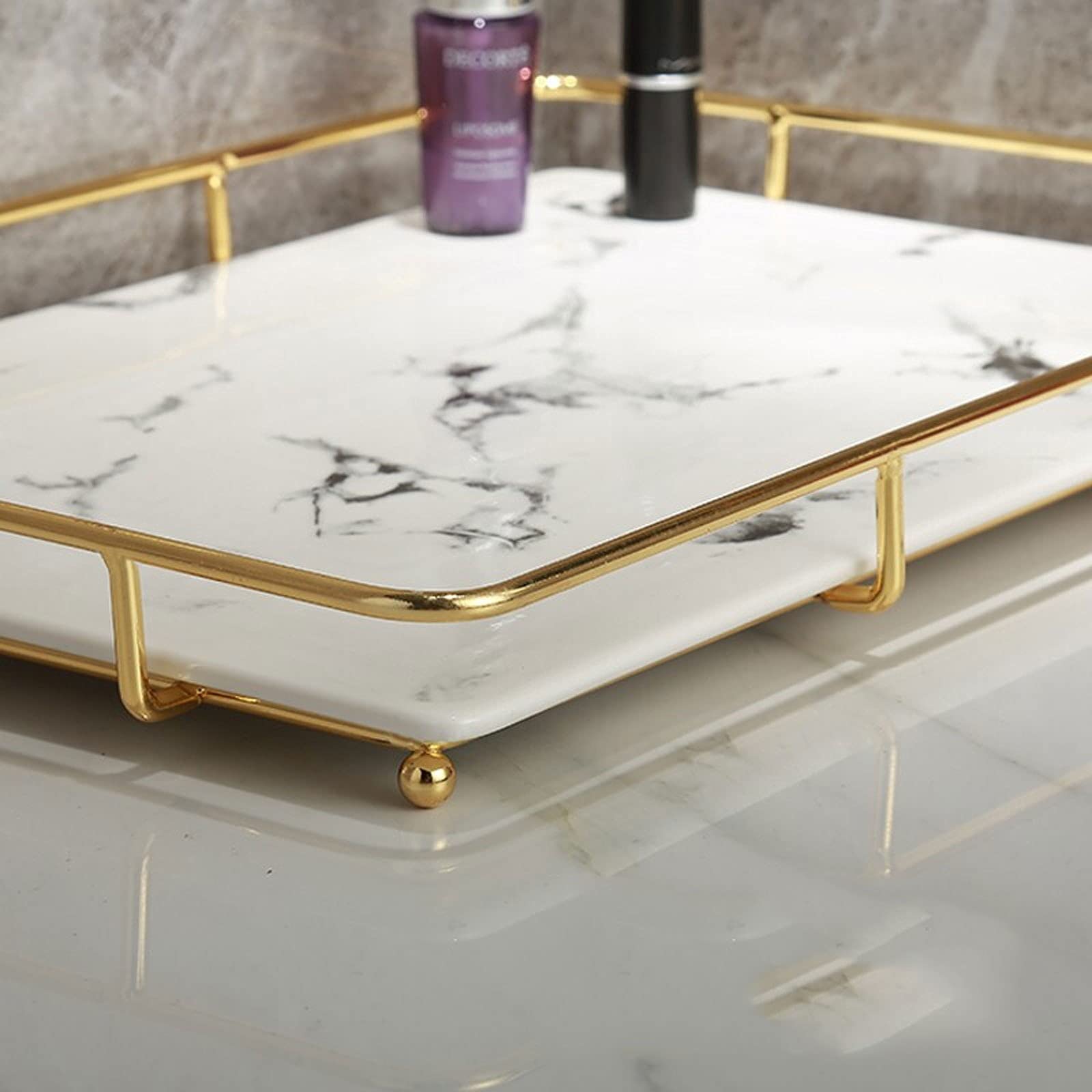 Taca do serwowania taca toaletka taca na perfumy taca na komoda ozdobna taca metalowa dekoracyjna taca na biżuterię organizer na perfumy taca do makijażu na toaletkę, łazienkowe tace dekoracyjne (rozmiar: duża)