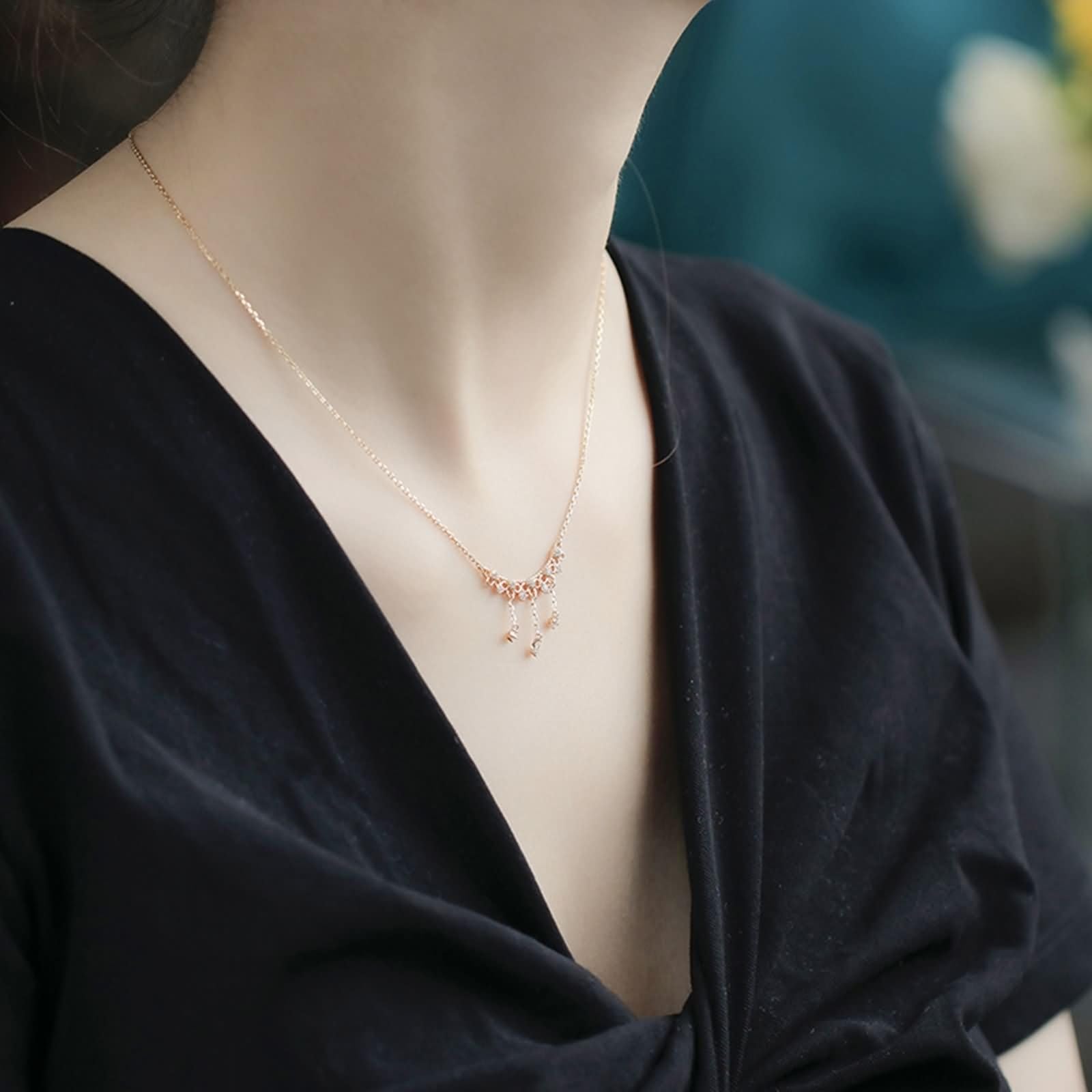 Żółte złoto 9K/14K/18K naszyjnik z moissanitem, zawieszka korona łza 45 cm