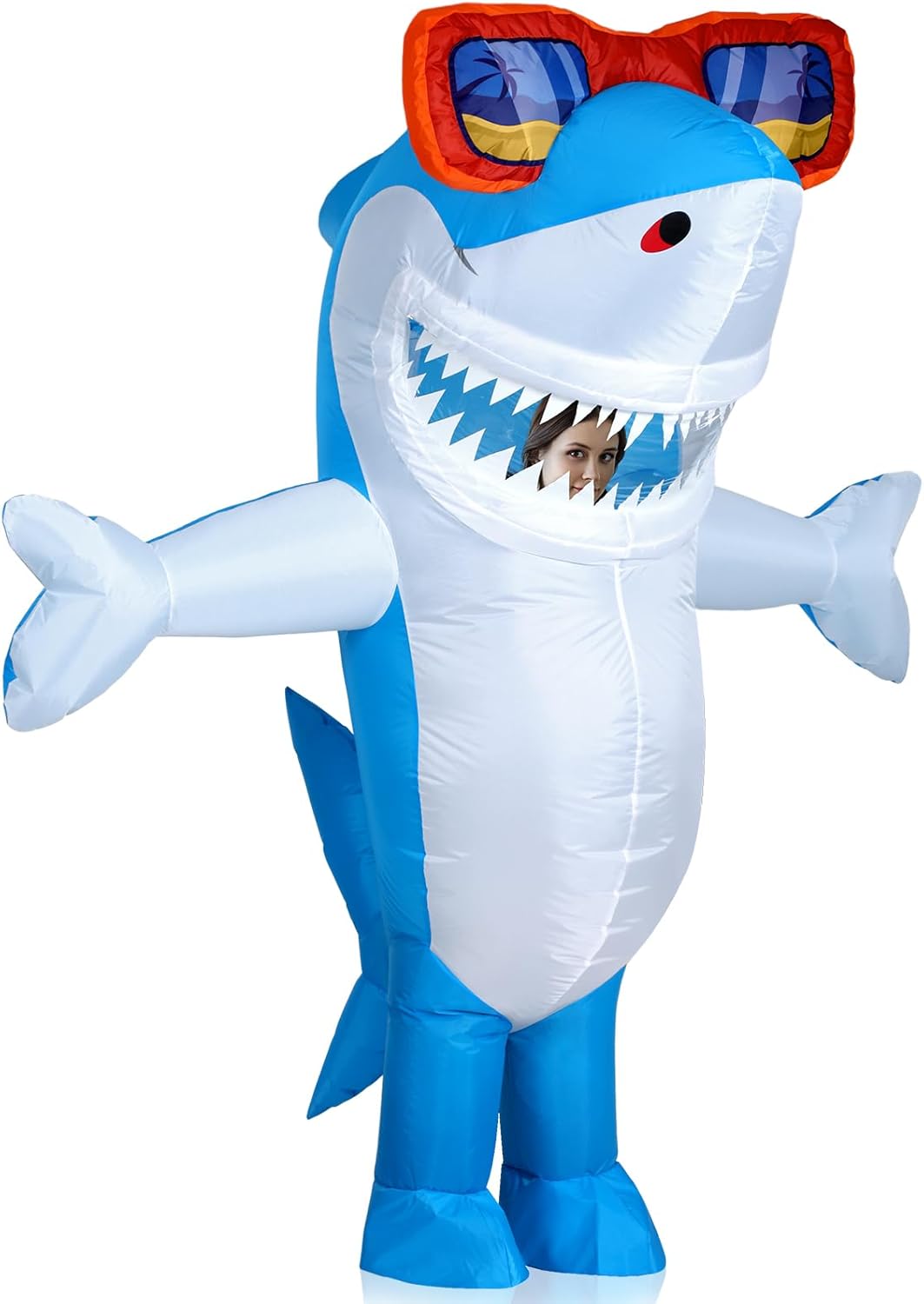 Foaincore Inflatable Shark Costumes for Adult Halloween Costumes Shark Air Blow up Costume Party Blue 63-78.7 Inch